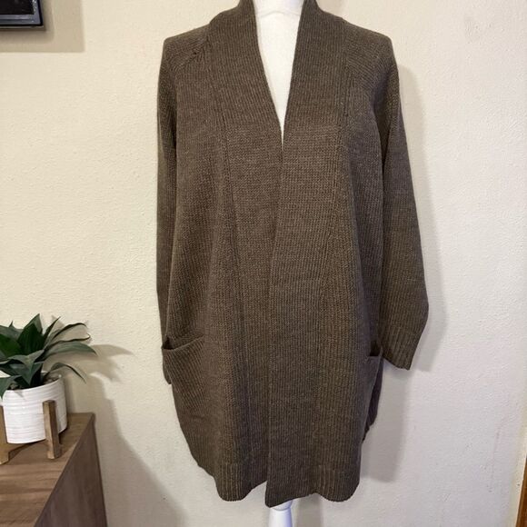 J. Jill Brown Wool Blend Open-Front Cardigan Sweater - Picture 1 of 6